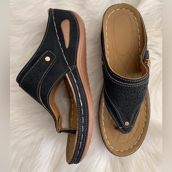 Black and Tan Women's Wedge Sandals EU39 - Picture 3 of 8